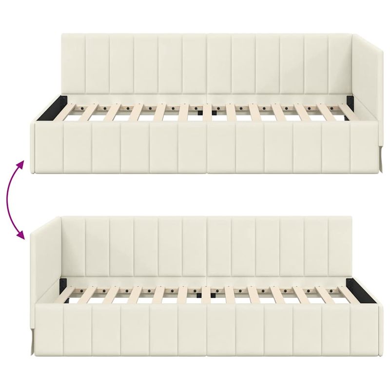 Casa si Gradina - Mobilier - Paturi si accesorii - Paturi - Cadru de pat coltar cu headboard Crem 90 x 190 cm Catifea - Infinity.ro