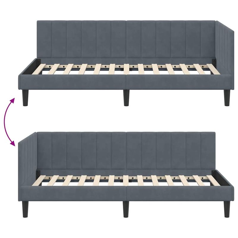 Casa si Gradina - Mobilier - Paturi si accesorii - Paturi - Cadru de pat coltar cu headboard Gri inchis 90 x 190 cm Catifea - Infinity.ro
