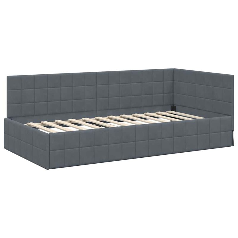 Casa si Gradina - Mobilier - Paturi si accesorii - Paturi - Cadru de pat coltar cu headboard Gri inchis 90 x 200 cm Catifea - Infinity.ro