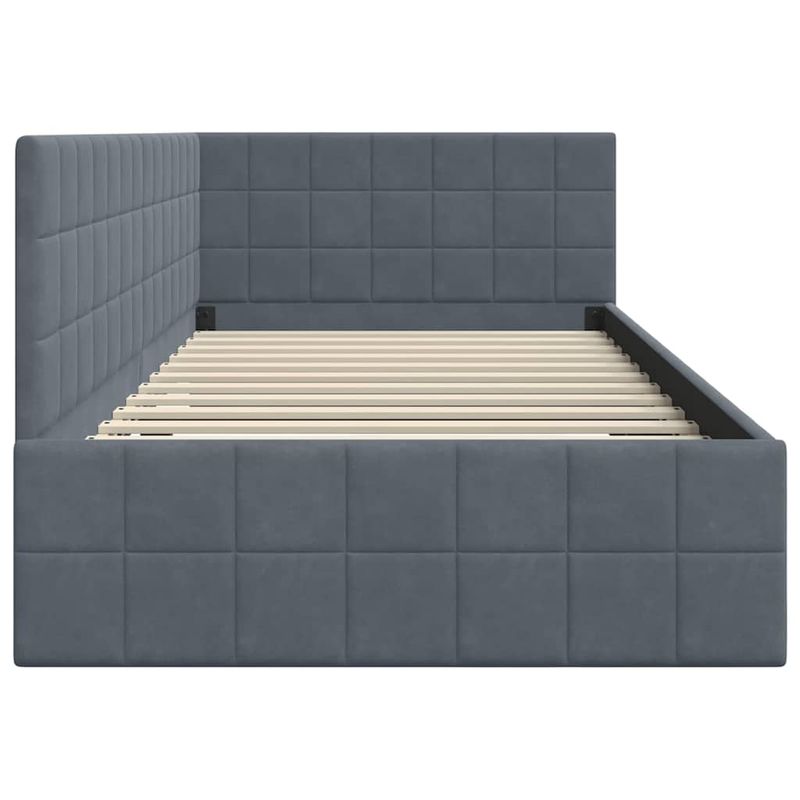 Casa si Gradina - Mobilier - Paturi si accesorii - Paturi - Cadru de pat coltar cu headboard Gri inchis 90 x 200 cm Catifea - Infinity.ro