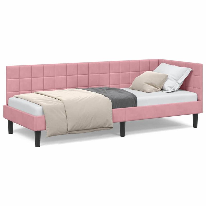 Casa si Gradina - Mobilier - Paturi si accesorii - Paturi - Cadru de pat coltar cu headboard Roz 80 x 200 cm Catifea - Infinity.ro