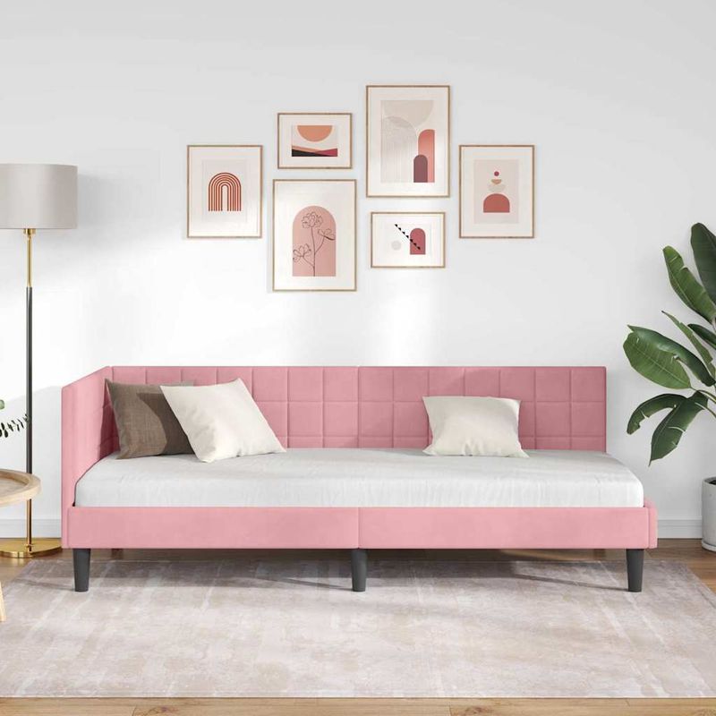Casa si Gradina - Mobilier - Paturi si accesorii - Paturi - Cadru de pat coltar cu headboard Roz 80 x 200 cm Catifea - Infinity.ro