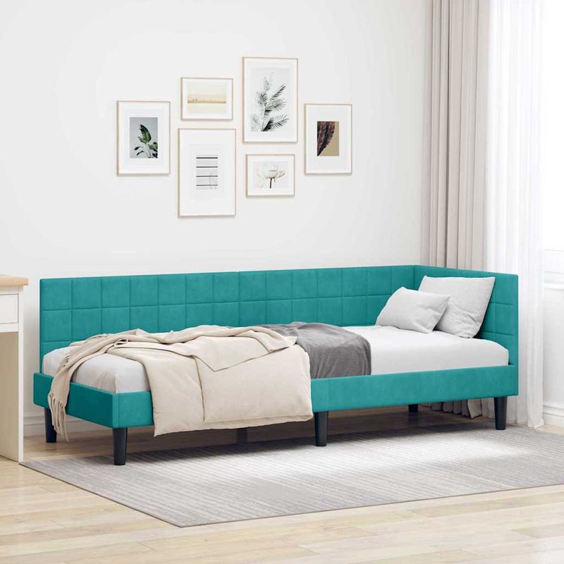 Casa si Gradina - Mobilier - Paturi si accesorii - Paturi - Cadru de pat coltar cu headboard Turcoaz 80 x 200 cm Catifea - Infinity.ro