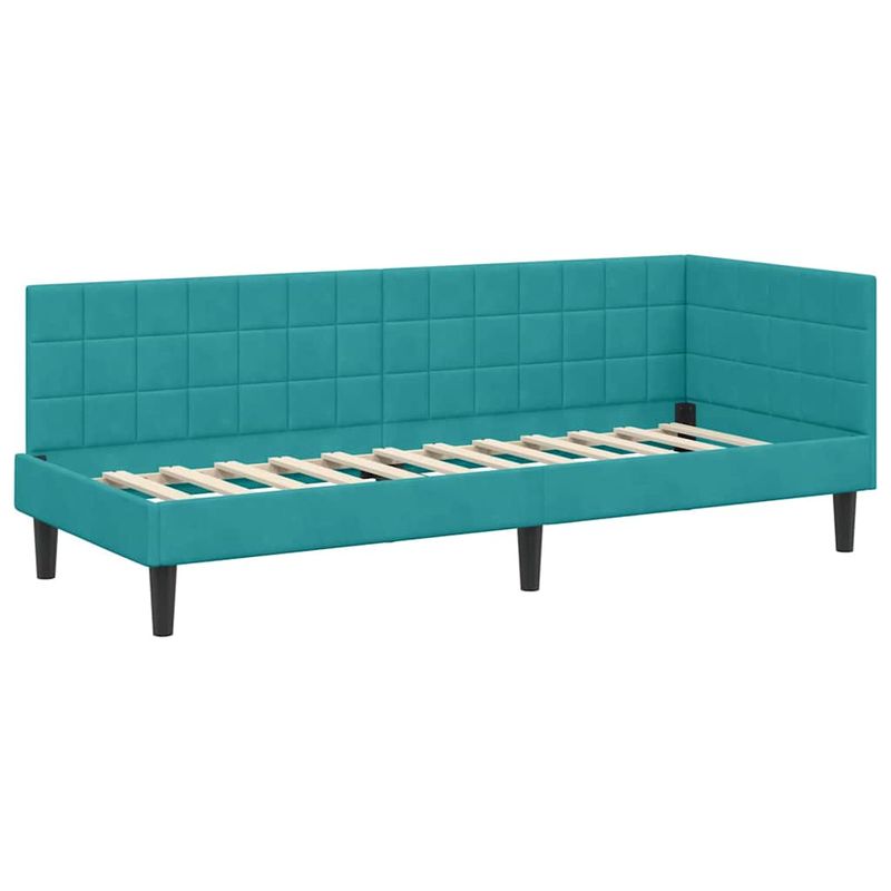 Casa si Gradina - Mobilier - Paturi si accesorii - Paturi - Cadru de pat coltar cu headboard Turcoaz 80 x 200 cm Catifea - Infinity.ro
