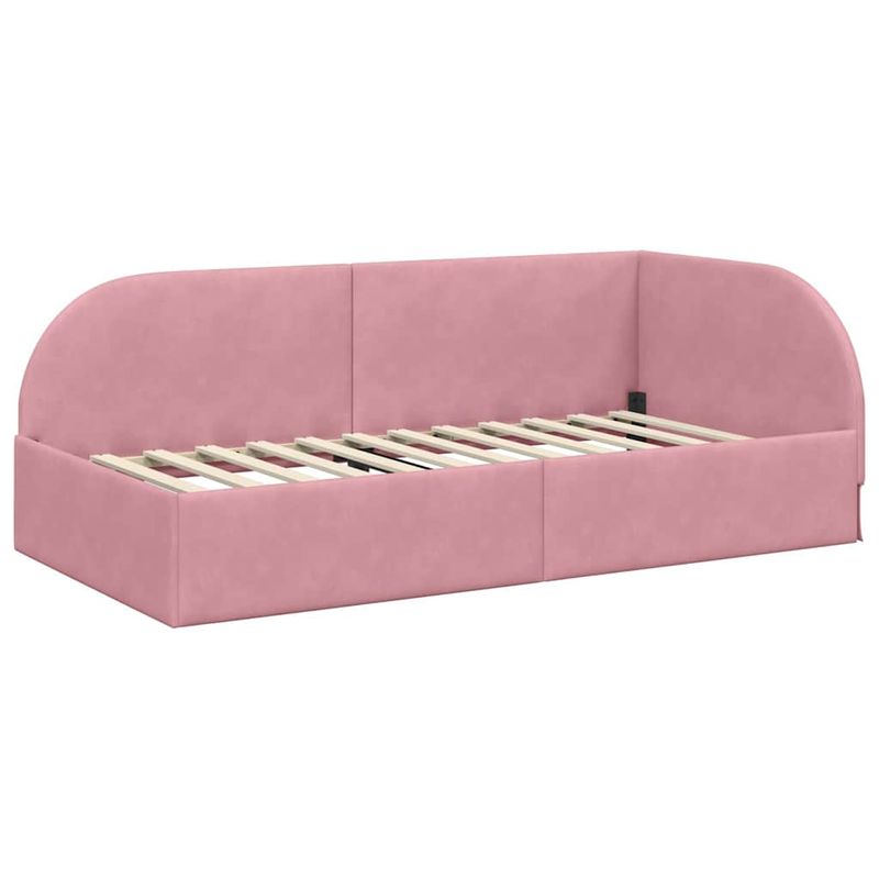 Casa si Gradina - Mobilier - Paturi si accesorii - Paturi - Cadru de pat coltar cu headboard Roz 90 x 200 cm Catifea - Infinity.ro