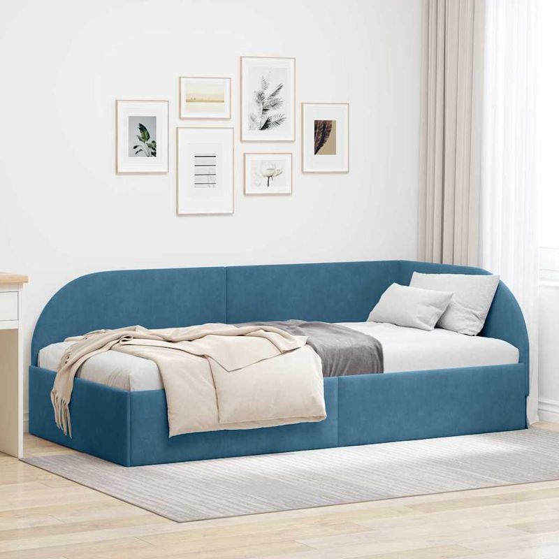 Casa si Gradina - Mobilier - Paturi si accesorii - Paturi - Cadru de pat coltar cu headboard albastru 90 x 200 cm Catifea - Infinity.ro
