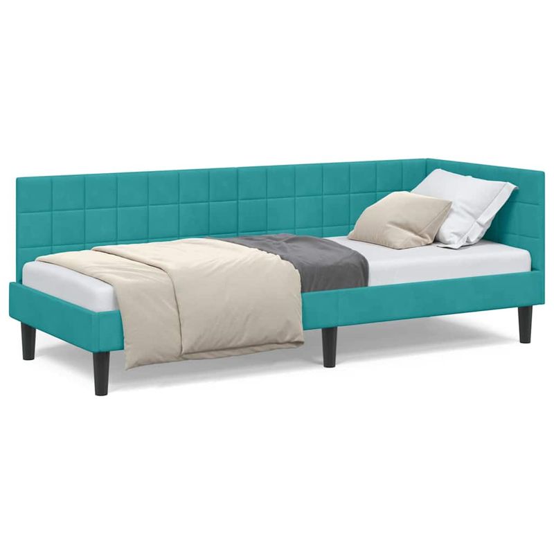 Casa si Gradina - Mobilier - Paturi si accesorii - Paturi - Cadru de pat coltar cu headboard Turcoaz 80 x 200 cm Catifea - Infinity.ro