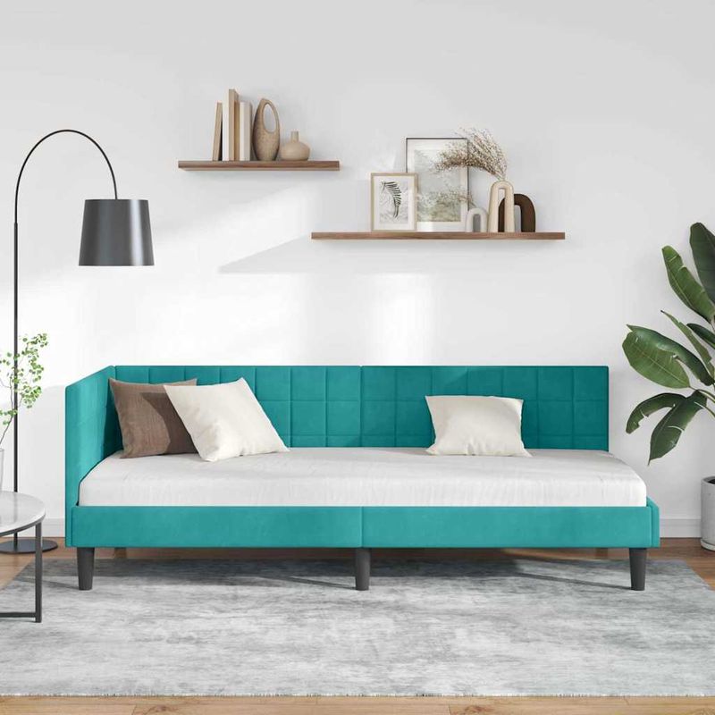 Casa si Gradina - Mobilier - Paturi si accesorii - Paturi - Cadru de pat coltar cu headboard Turcoaz 80 x 200 cm Catifea - Infinity.ro