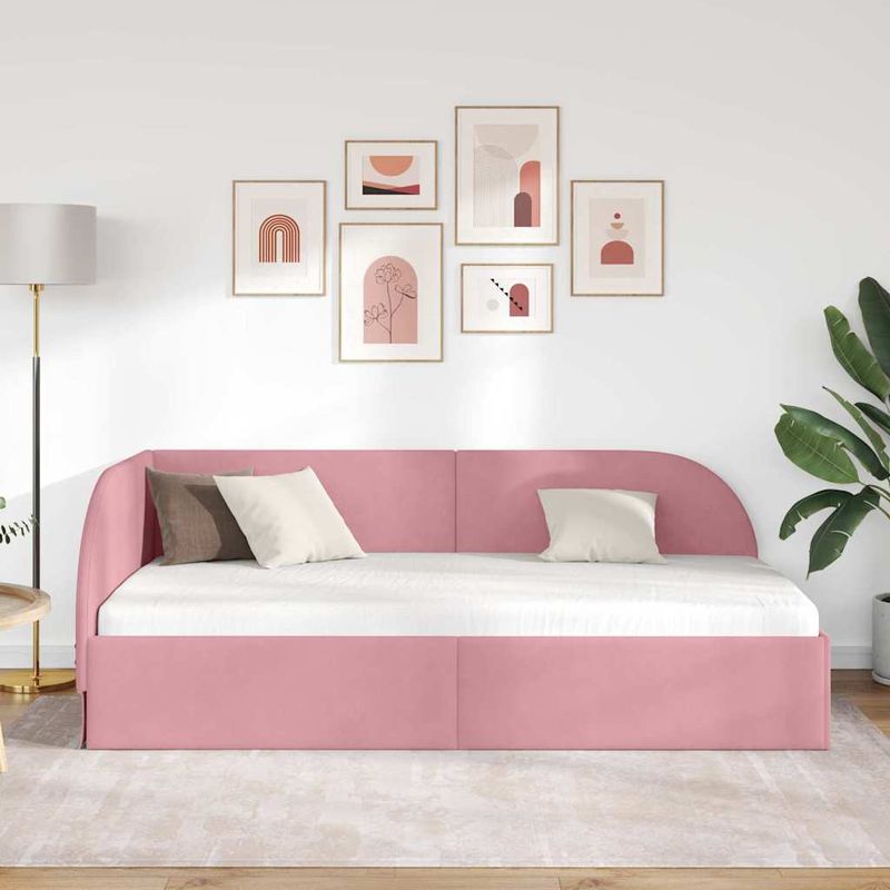 Casa si Gradina - Mobilier - Paturi si accesorii - Paturi - Cadru de pat coltar cu headboard Roz 90 x 200 cm Catifea - Infinity.ro