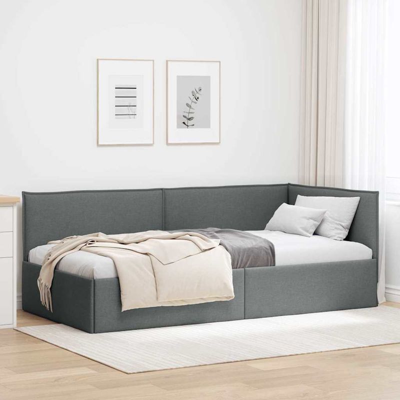 Casa si Gradina - Mobilier - Paturi si accesorii - Paturi - Cadru de pat coltar Gri inchis 90 x 200 cm tesatura - Infinity.ro