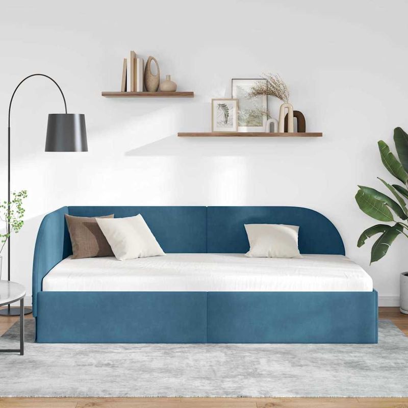 Casa si Gradina - Mobilier - Paturi si accesorii - Paturi - Cadru de pat coltar cu headboard albastru 90 x 200 cm Catifea - Infinity.ro