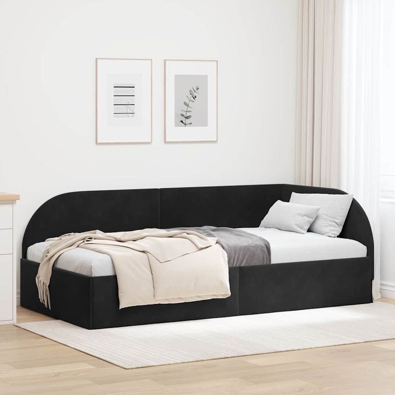 Casa si Gradina - Mobilier - Paturi si accesorii - Paturi - Cadru de pat coltar cu headboard Negru 90 x 200 cm Catifea - Infinity.ro