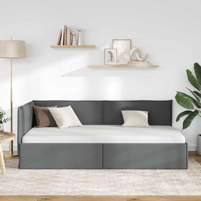 Casa si Gradina - Mobilier - Paturi si accesorii - Paturi - Cadru de pat coltar Gri inchis 90 x 200 cm tesatura - Infinity.ro