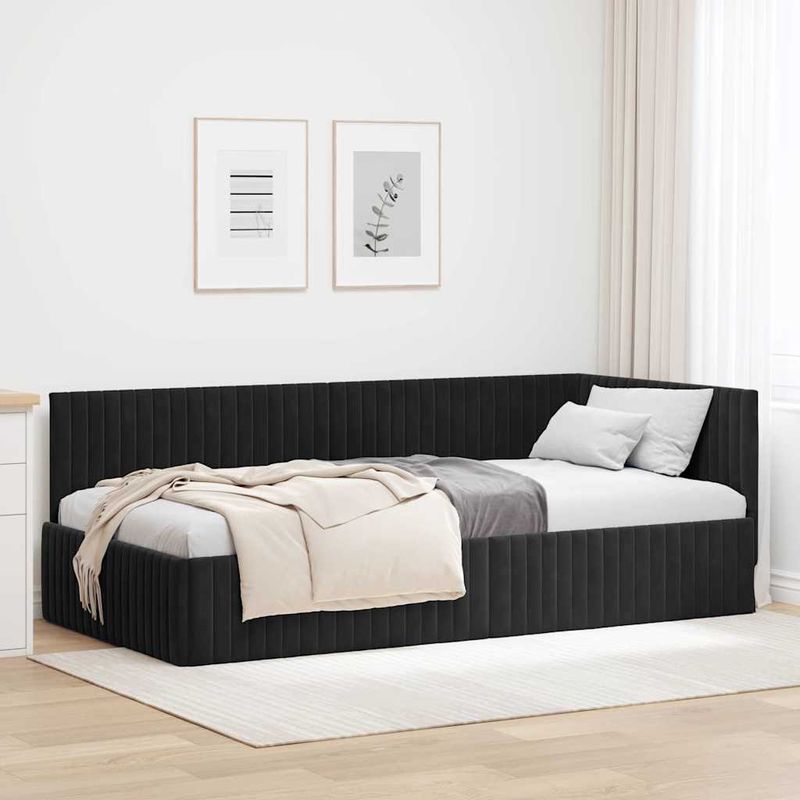 Casa si Gradina - Mobilier - Paturi si accesorii - Paturi - Cadru de pat coltar cu headboard Negru 100 x 200 cm Catifea - Infinity.ro