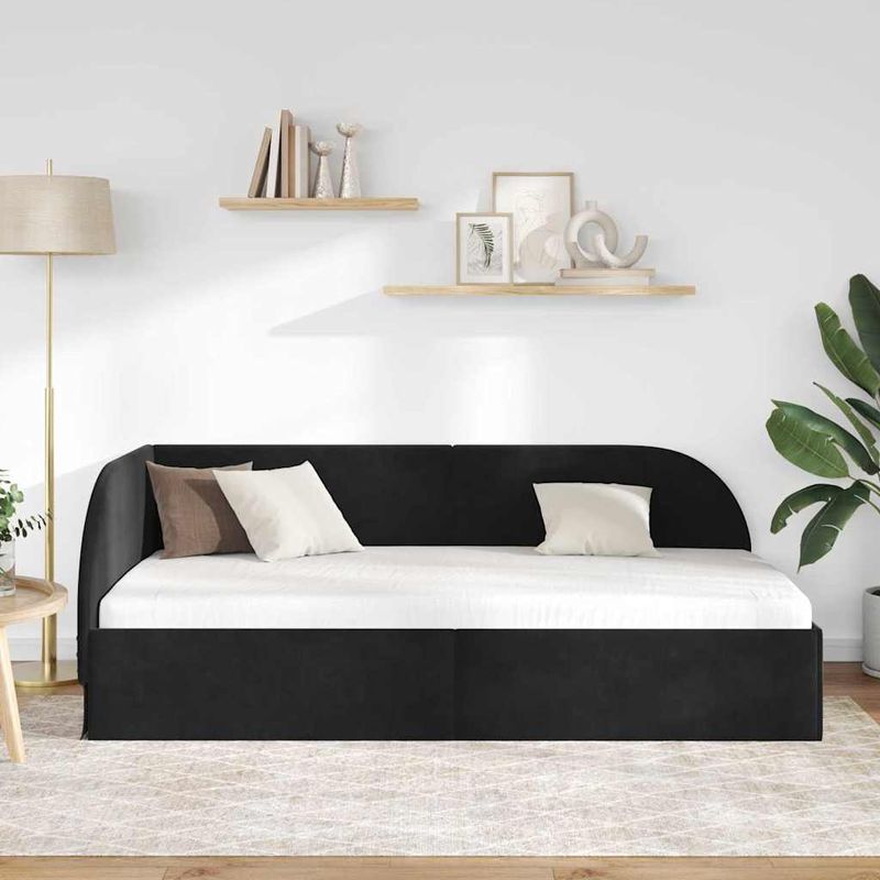Casa si Gradina - Mobilier - Paturi si accesorii - Paturi - Cadru de pat coltar cu headboard Negru 90 x 200 cm Catifea - Infinity.ro
