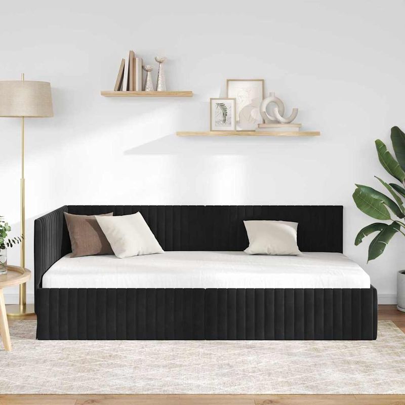 Casa si Gradina - Mobilier - Paturi si accesorii - Paturi - Cadru de pat coltar cu headboard Negru 100 x 200 cm Catifea - Infinity.ro