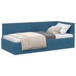 Casa si Gradina - Mobilier - Paturi si accesorii - Paturi - Cadru de pat coltar cu headboard albastru 90 x 190 cm Catifea - Infinity.ro