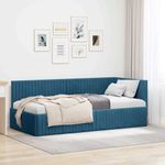 Casa si Gradina - Mobilier - Paturi si accesorii - Paturi - Cadru de pat coltar cu headboard albastru 90 x 190 cm Catifea - Infinity.ro