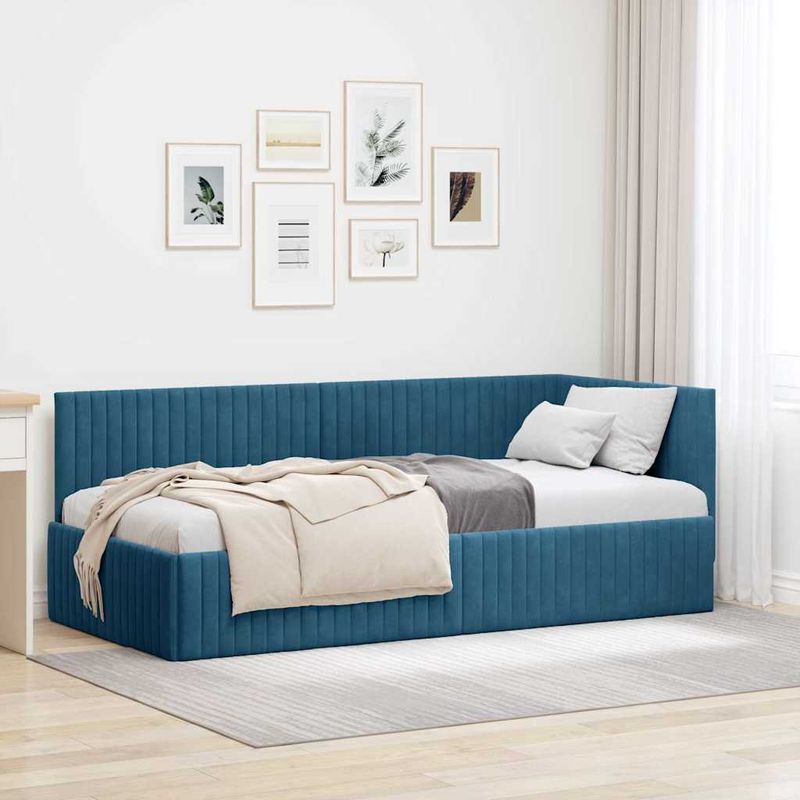 Casa si Gradina - Mobilier - Paturi si accesorii - Paturi - Cadru de pat coltar cu headboard albastru 90 x 190 cm Catifea - Infinity.ro