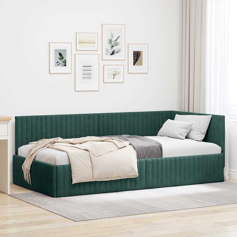 Casa si Gradina - Mobilier - Paturi si accesorii - Paturi - Cadru de pat coltar Verde inchis 100 x 200 cm Catifea - Infinity.ro