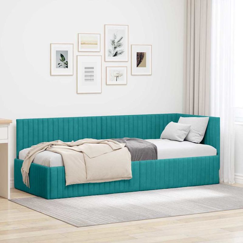 Casa si Gradina - Mobilier - Paturi si accesorii - Paturi - Cadru de pat coltar cu headboard Turcoaz 80 x 200 cm Catifea - Infinity.ro