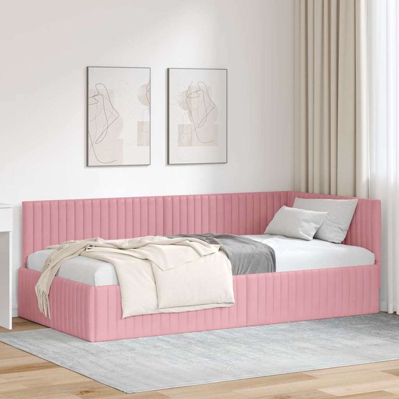 Casa si Gradina - Mobilier - Paturi si accesorii - Paturi - Cadru de pat coltar cu headboard Roz 100 x 200 cm Catifea - Infinity.ro
