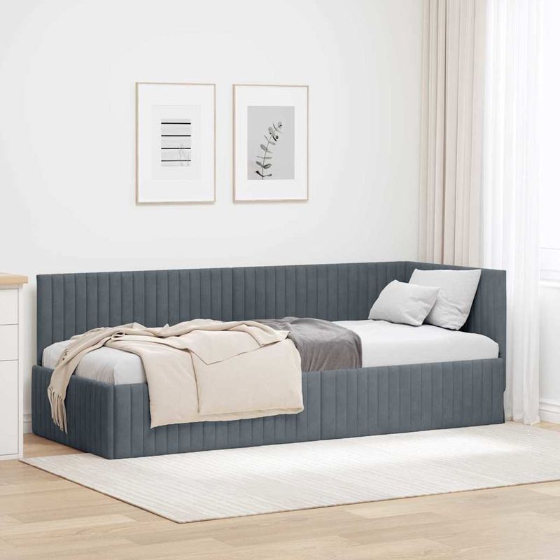 Casa si Gradina - Mobilier - Paturi si accesorii - Paturi - Cadru de pat coltar cu headboard Gri inchis 80 x 200 cm Catifea - Infinity.ro
