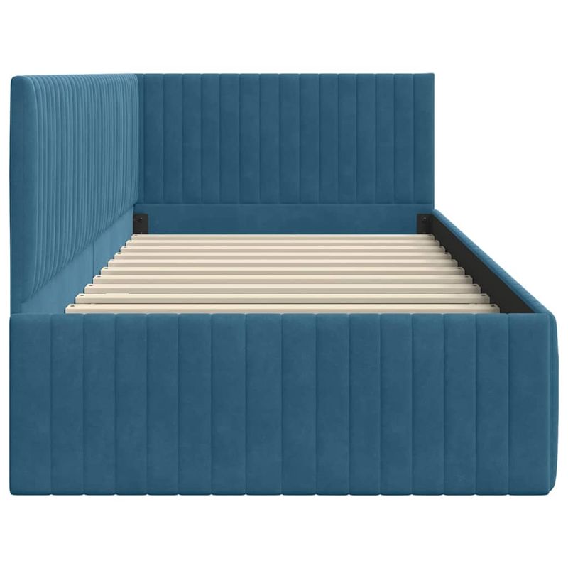Casa si Gradina - Mobilier - Paturi si accesorii - Paturi - Cadru de pat coltar cu headboard albastru 90 x 190 cm Catifea - Infinity.ro