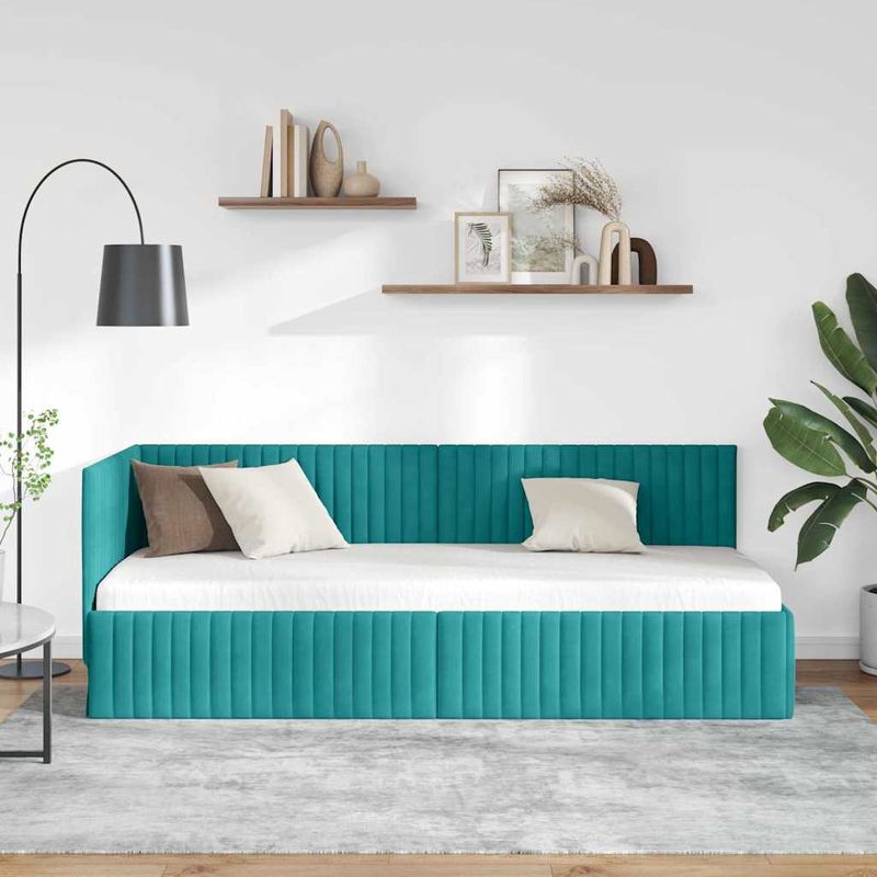 Casa si Gradina - Mobilier - Paturi si accesorii - Paturi - Cadru de pat coltar cu headboard Turcoaz 80 x 200 cm Catifea - Infinity.ro