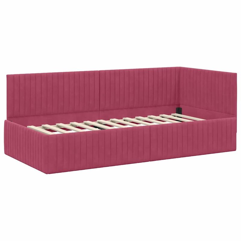 Casa si Gradina - Mobilier - Paturi si accesorii - Paturi - Cadru de pat coltar cu headboard bordo 90 x 190 cm Catifea - Infinity.ro