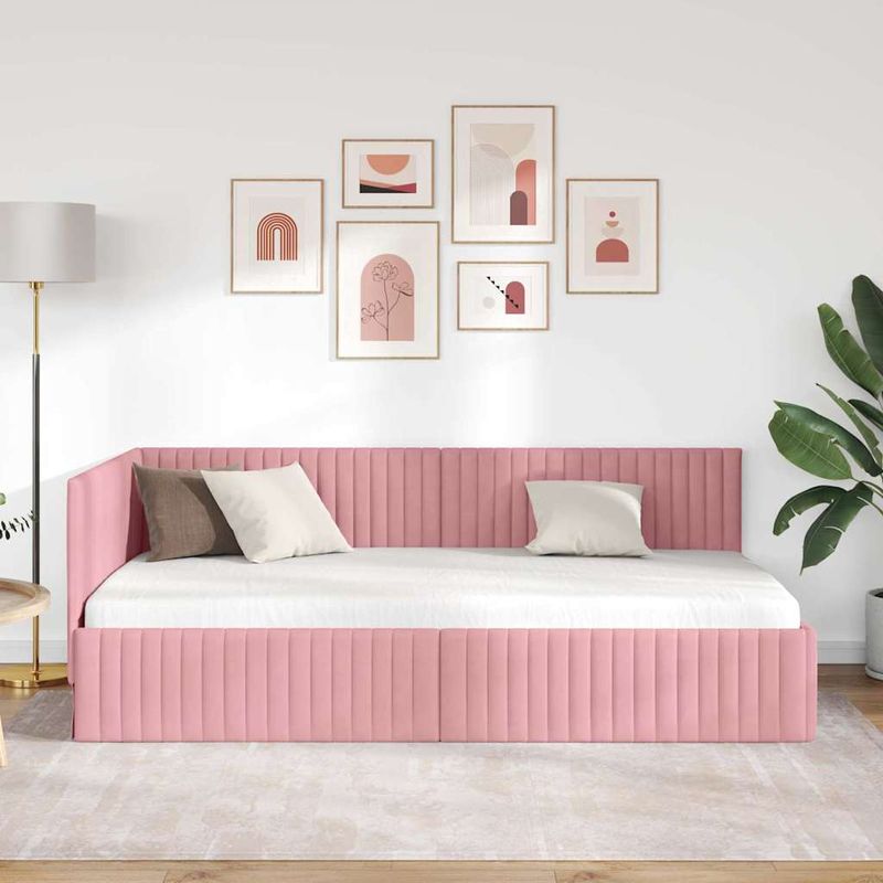 Casa si Gradina - Mobilier - Paturi si accesorii - Paturi - Cadru de pat coltar cu headboard Roz 100 x 200 cm Catifea - Infinity.ro