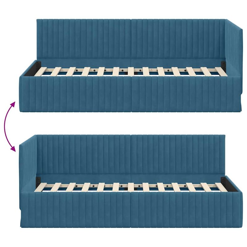 Casa si Gradina - Mobilier - Paturi si accesorii - Paturi - Cadru de pat coltar cu headboard albastru 90 x 190 cm Catifea - Infinity.ro