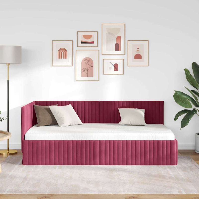 Casa si Gradina - Mobilier - Paturi si accesorii - Paturi - Cadru de pat coltar cu headboard bordo 90 x 190 cm Catifea - Infinity.ro