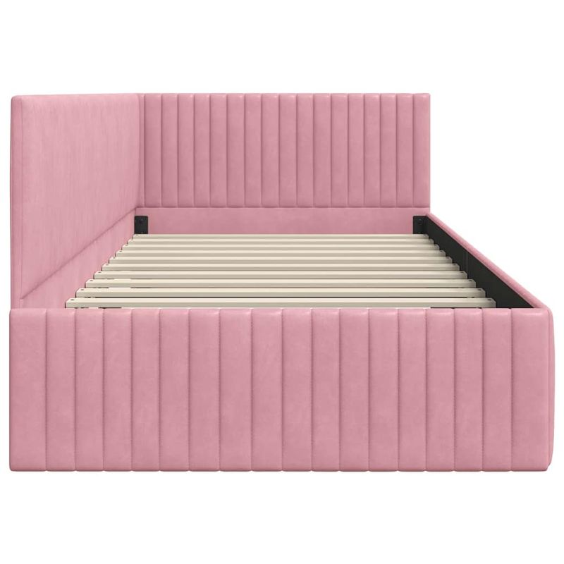 Casa si Gradina - Mobilier - Paturi si accesorii - Paturi - Cadru de pat coltar cu headboard Roz 100 x 200 cm Catifea - Infinity.ro