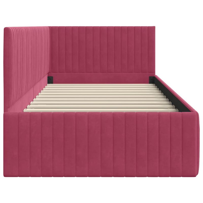 Casa si Gradina - Mobilier - Paturi si accesorii - Paturi - Cadru de pat coltar cu headboard bordo 90 x 190 cm Catifea - Infinity.ro