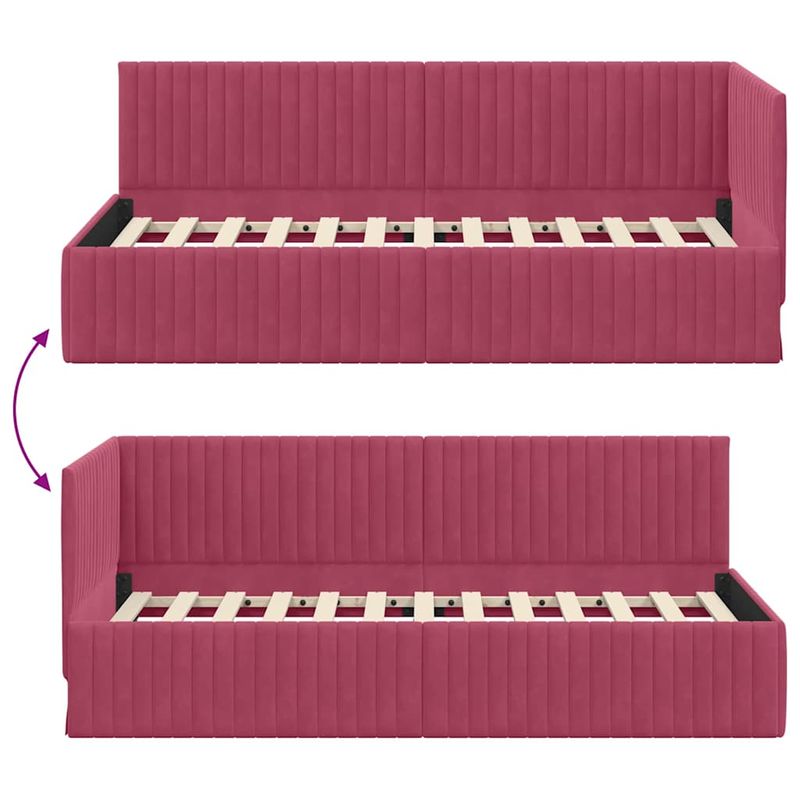 Casa si Gradina - Mobilier - Paturi si accesorii - Paturi - Cadru de pat coltar cu headboard bordo 90 x 190 cm Catifea - Infinity.ro