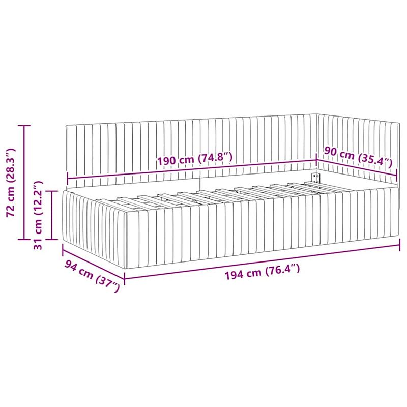 Casa si Gradina - Mobilier - Paturi si accesorii - Paturi - Cadru de pat coltar cu headboard bordo 90 x 190 cm Catifea - Infinity.ro