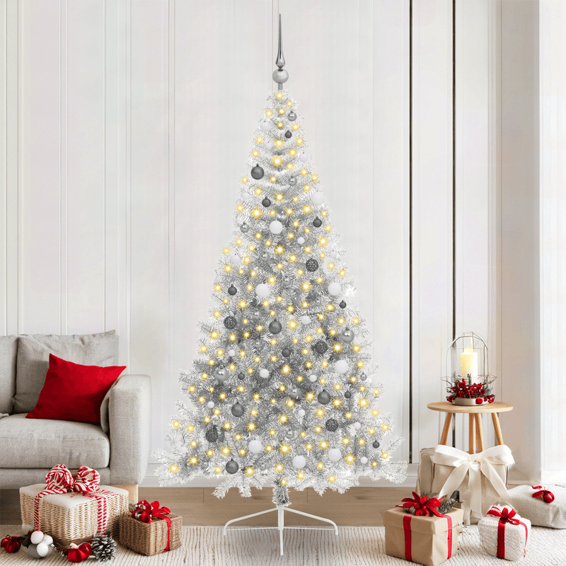 Casa si Gradina - Decoratiuni - Decoratiuni de sezon - Brad de Craciun artificial semicerc Argintiu 210 cm PET - Infinity.ro