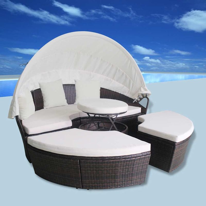 Casa si Gradina - Gradina si terasa - Mobilier exterior - Scaune si sezlonguri gradina - Paturi de gradina cu perna 4 pcs Maro Rattan poli - Infinity.ro
