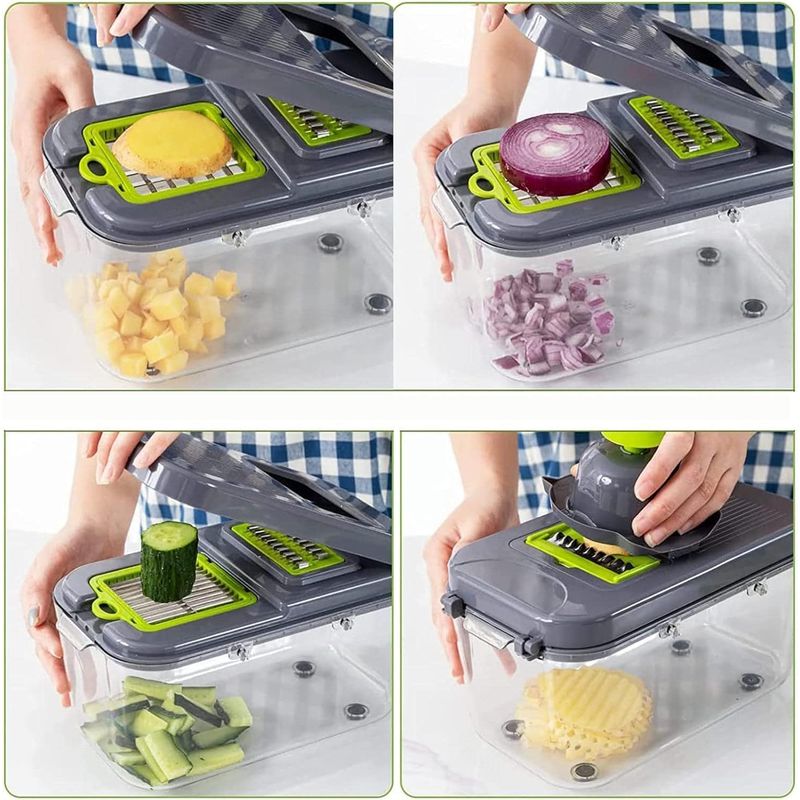 Casa si Gradina - Bucatarie si vesela - Ustensile bucatarie - Razatori si curatatoare - Razatoare multifunctionala 22 piese pentru fructe si legume, cu lame inox, feliere, razuire, maruntire,  Brivoo® - Infinity.ro