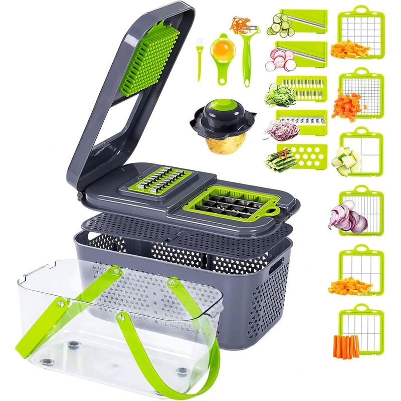 Casa si Gradina - Bucatarie si vesela - Ustensile bucatarie - Razatori si curatatoare - Razatoare multifunctionala 22 piese pentru fructe si legume, cu lame inox, feliere, razuire, maruntire,  Brivoo® - Infinity.ro