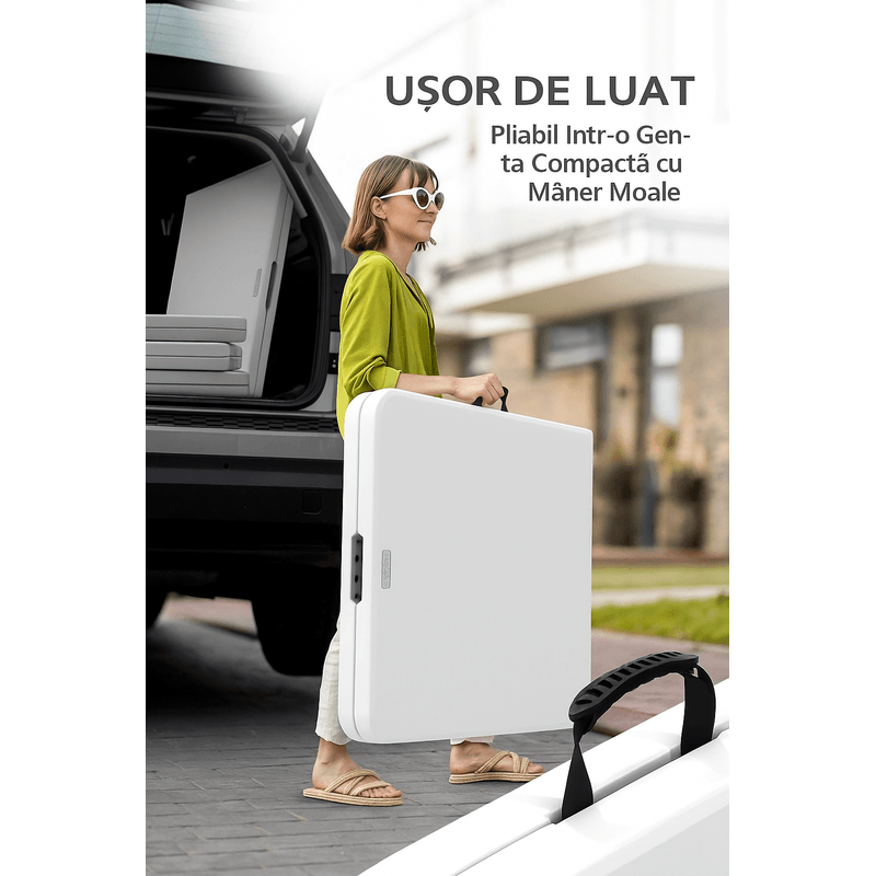 Sport si Outdoor - Camping - Mobilier pentru camping - Mese camping - Masa dreptunghiulara pliabila 180x75x74 cm, cadru metalic din otel, , alb, pentru gradina, terasa, camping,  Brivoo® - Infinity.ro