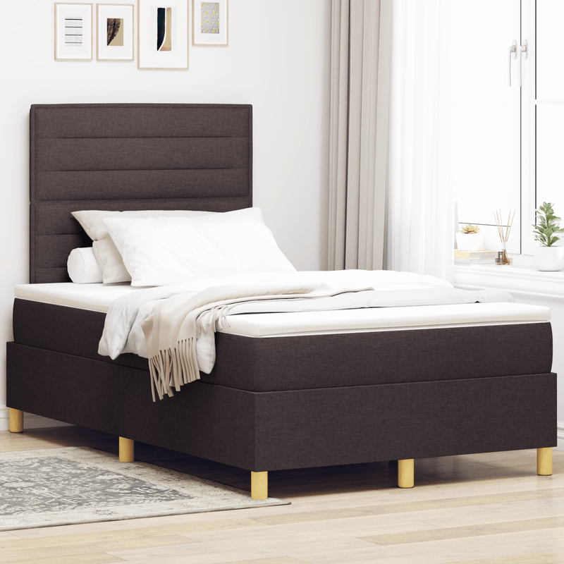 Casa si Gradina - Mobilier - Paturi si accesorii - Paturi - Pat boxspring cu saltea & LED maro inchis 120x200 cm tesatura - Infinity.ro