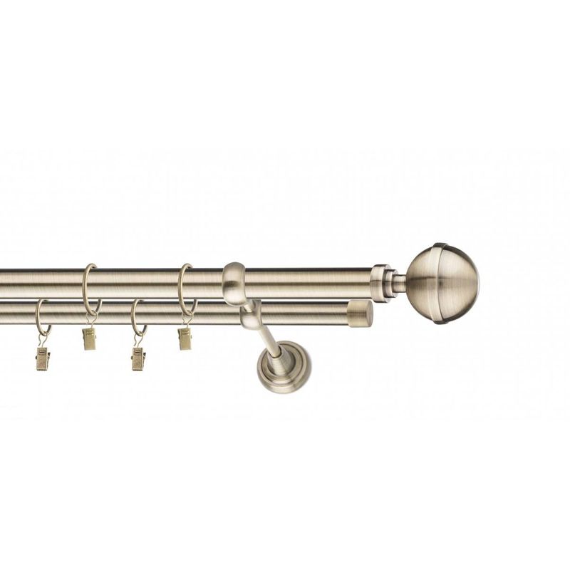 Casa si Gradina - Textile si covoare - Perdele si draperii - Accesorii perdele si draperii - Galerie metalica Kalisto, Dubla, 19mm x 150 cm, Antique Brass, Set Complect, Calitate Superioara - Infinity.ro