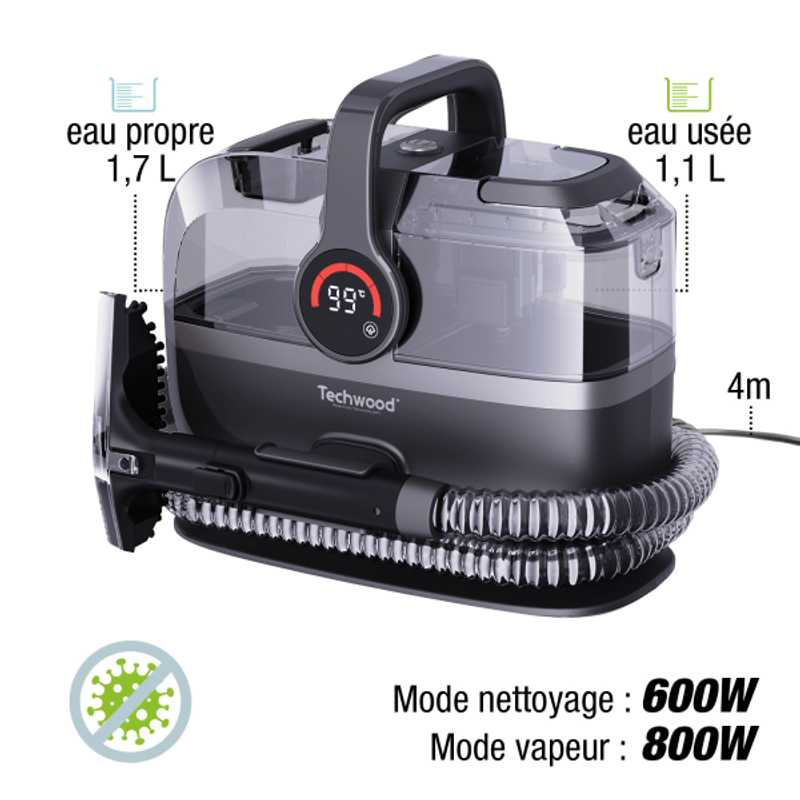 Electronice si Electrocasnice - Ingrijirea locuintei - Aspiratoare - Aspirator cu spalare si curatator cu abur Techwood TAN-7066V, 600W-800W - Infinity.ro
