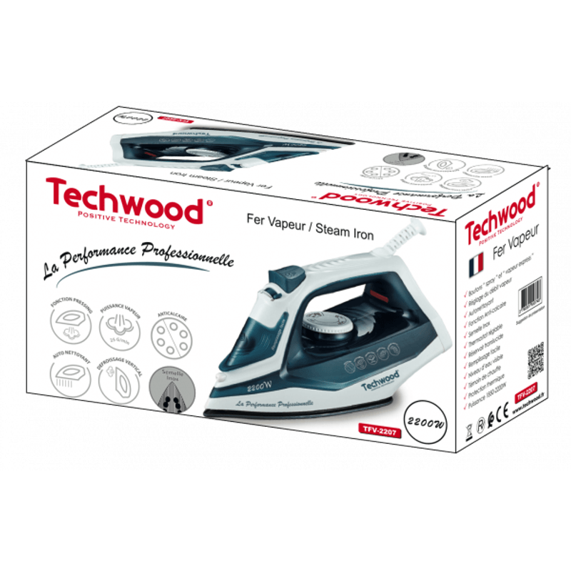 Electronice si Electrocasnice - Ingrijirea tesaturilor - Fiare de calcat - Fier de calcat Techwood TFV-2207, 2200W, talpa inox, spray, aburi, autocuratare - Infinity.ro