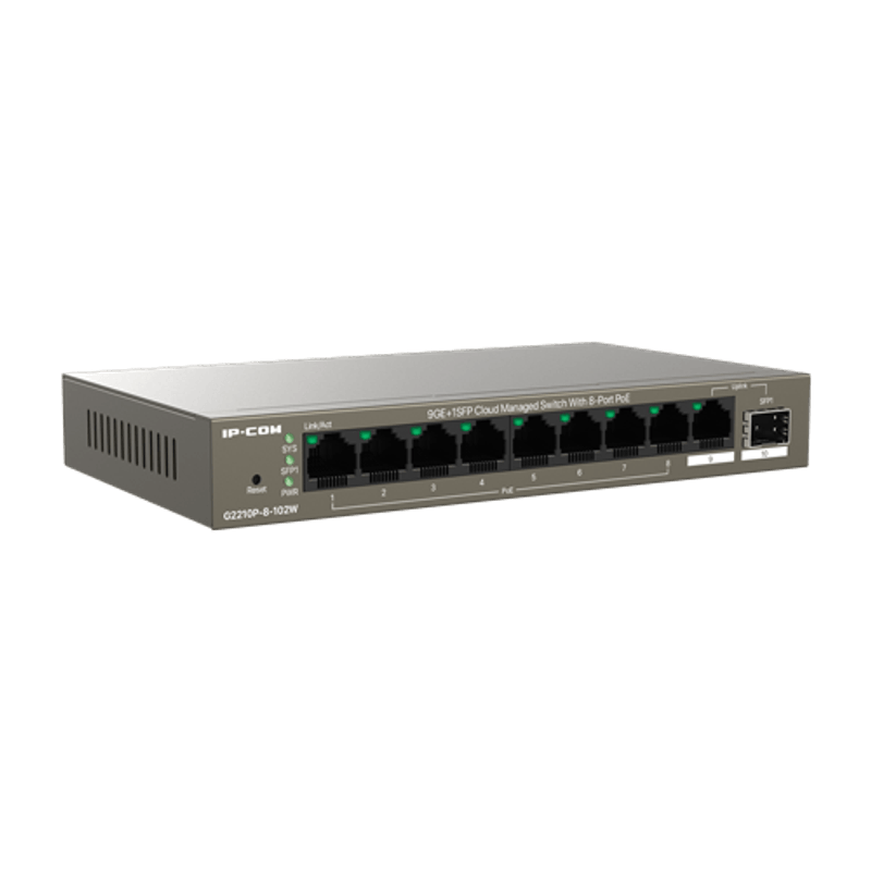 PC, gaming si accesorii - Retelistica - Switch-uri - Switch-uri cu management - Switch 8 porturi PoE, 1 port RJ45, 1 port SFP, Gigabit, Cloud Management - IP-COM G2210P-8-102W - Infinity.ro