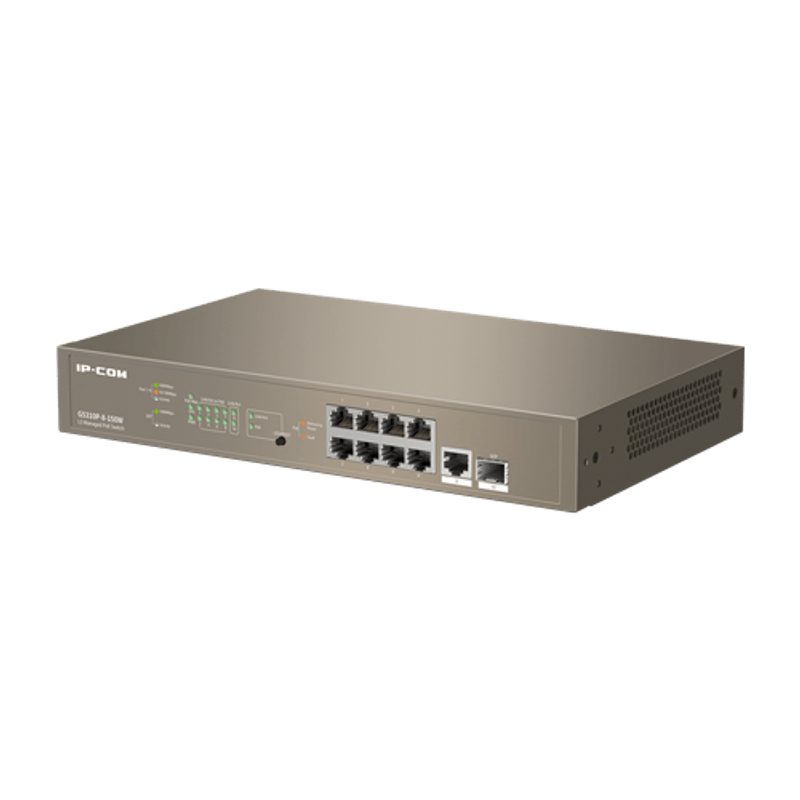 PC, gaming si accesorii - Retelistica - Switch-uri - Switch-uri cu management - Switch 8 porturi PoE Gigabit, 1 port RJ45 Gigabit, 1 port SFP Gigabit, 1U, L3 Management - IP-COM G5310P-8-150W - Infinity.ro