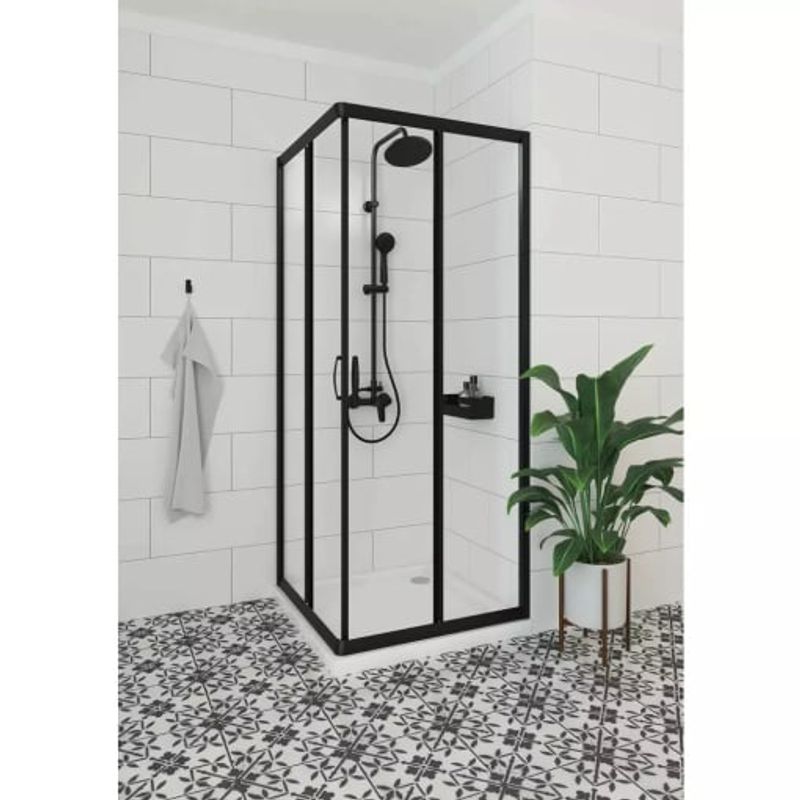 Casa si Gradina - Sanitare - Cazi si cabine de dus - Cabine dus - Cabina de dus patrata, fara cadita, Deante Funkia cu usi culisante 90x90cm finisaj negru - Infinity.ro