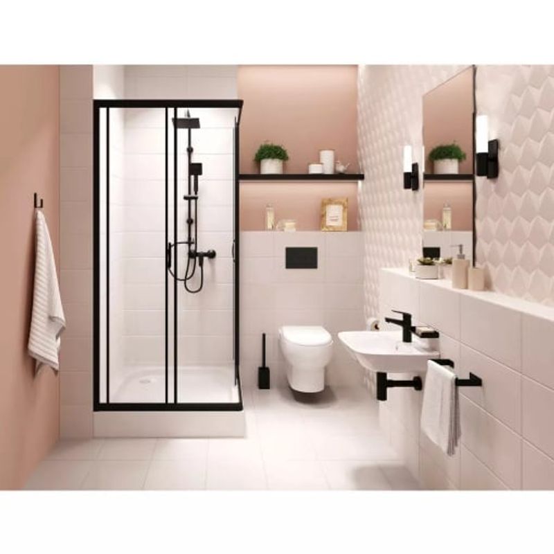 Casa si Gradina - Sanitare - Cazi si cabine de dus - Cabine dus - Cabina de dus patrata, fara cadita, Deante Funkia cu usi culisante 80x80cm finisaj negru - Infinity.ro